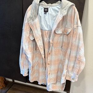 BDG Plaid Jacket with Hood - Orange and Gray